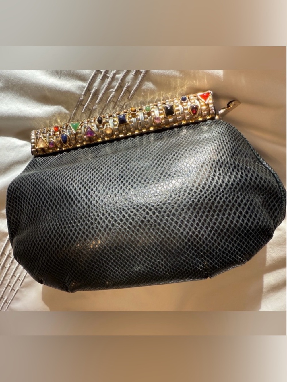 Vintage Karung Snakeskin Jeweled Evening Bag / Clutch